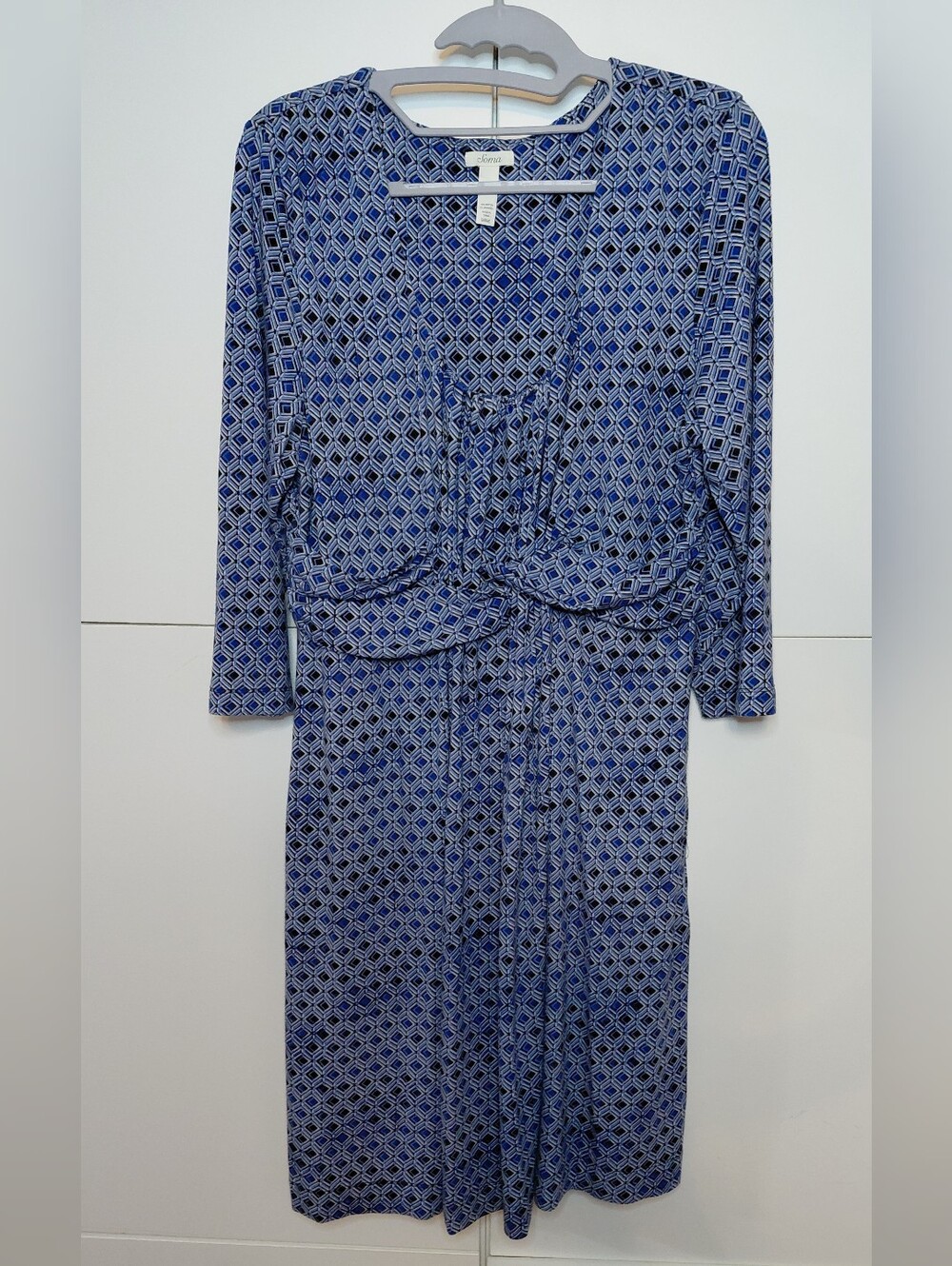 Size L Soma Blue Black White Geometric Tie-Waist Like With Long Sleeve Dress